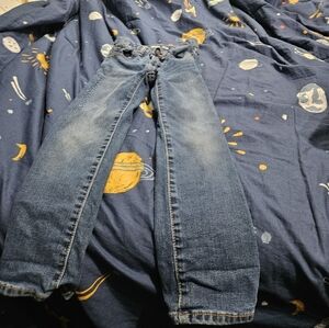 Straight legged blue jeans